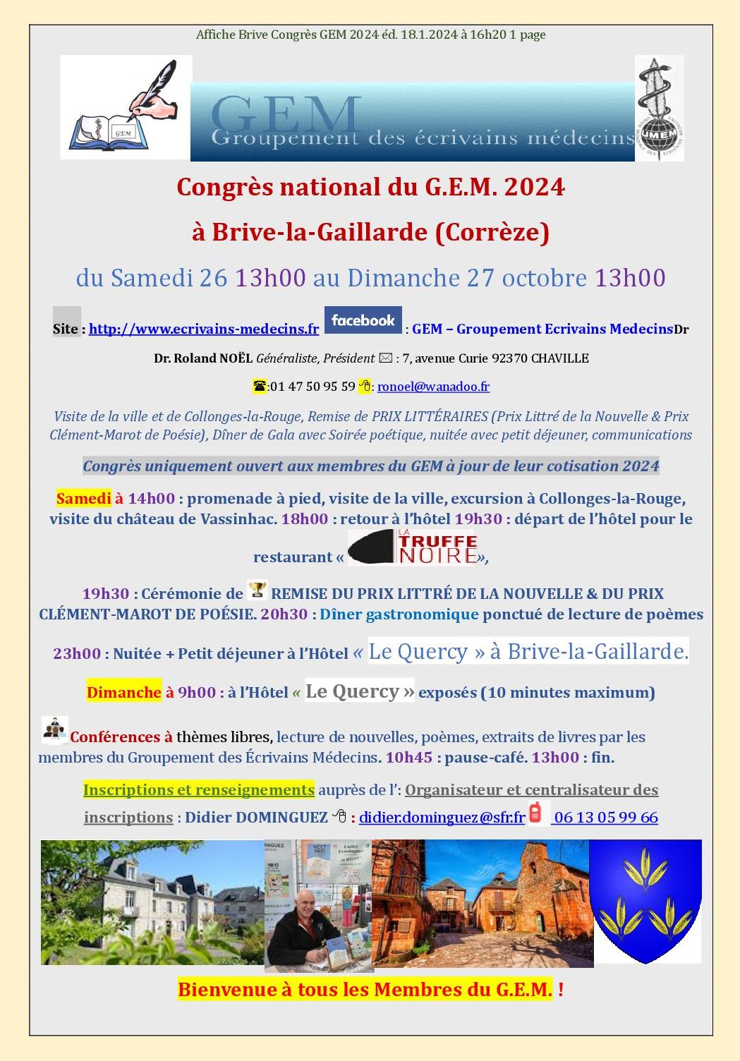Annonce du congrs du GEM  Brive-la-Gaillarde, les 26 et 27 octobre 2024.