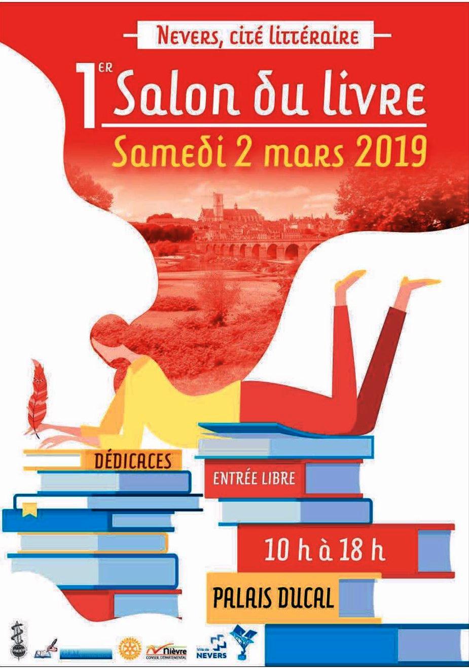 Affiche du 1er salon du livre des écrivains régionaux nivernais et du GEM, du 2 mars 2019, à Nevers.